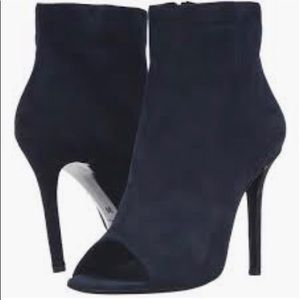 Kooples Navy Goat suede open toe booties